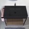 Console Sink Vanity With Matte Black Ceramic Sink and Natural Brown Oak Shelf, 35